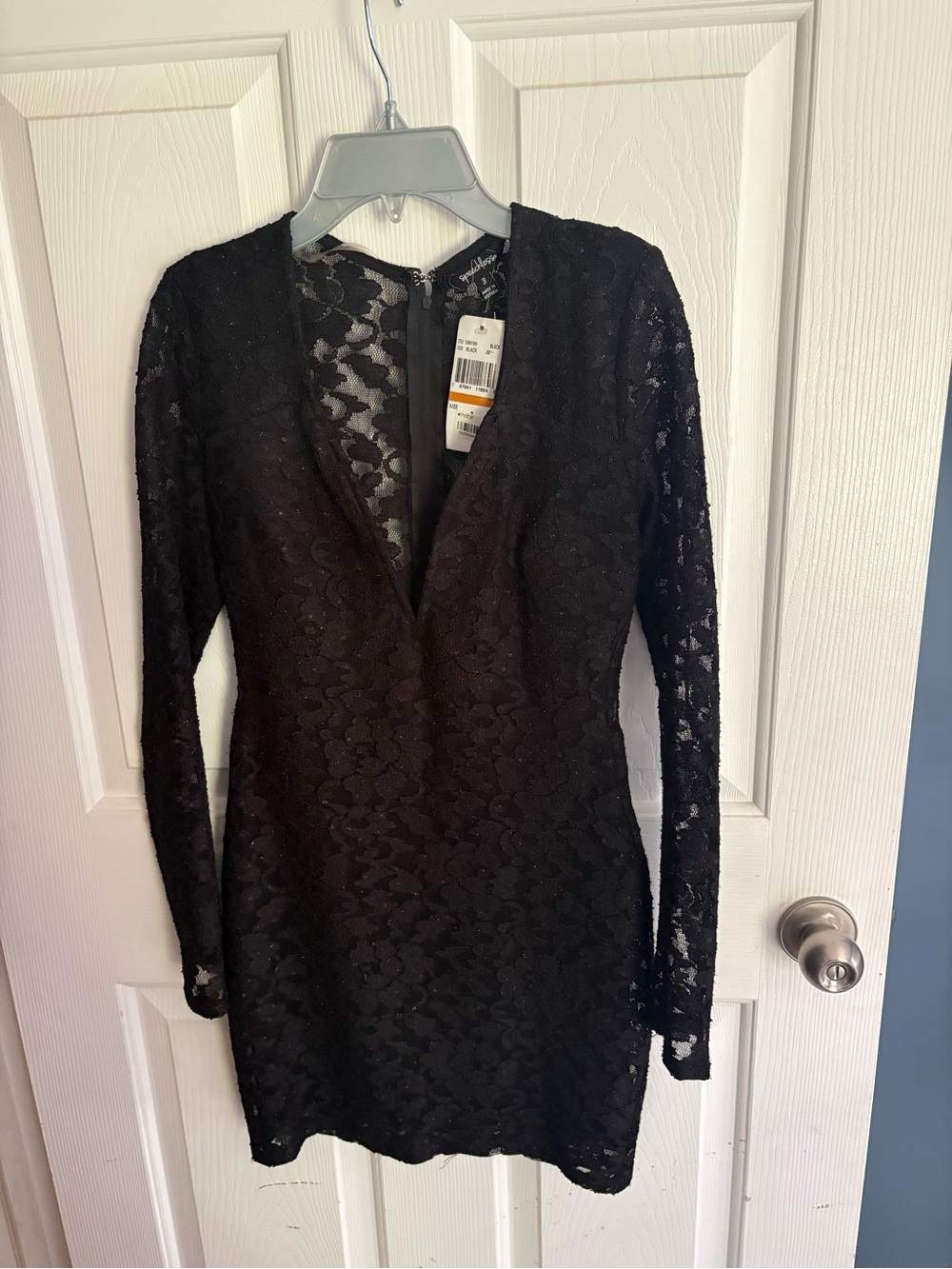 Speechless Black Lace Long-Sleeve V-Neck Mini Dress